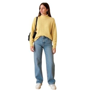Vintage Butter Yellow Mock Neck Sweater Women’s Size L Acrylic Ribbed Knit